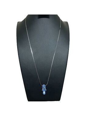 Blue jewel tone sandal charm cubic zirconia cz accents silver 24 inch chain EUC